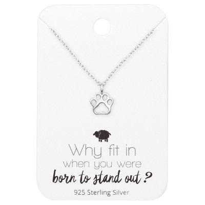 Silver Paw Print Necklace on Motivational Quote Card