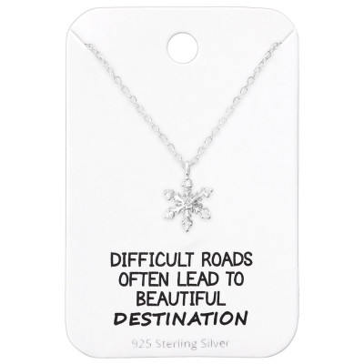 Silver Snowflake Necklace with Cubic Zirconia on Motivational Quote Card