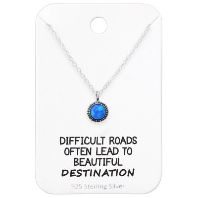 Silver Round Necklace with Opal  on Motivational Quote Card