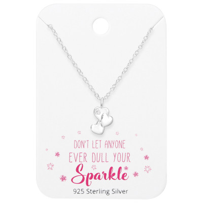 Silver Triple Heart Necklace with Cubic Zirconia on Motivational Quote Card