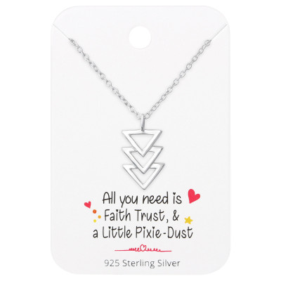 Silver Triangles Necklace On Motivational Quote Card