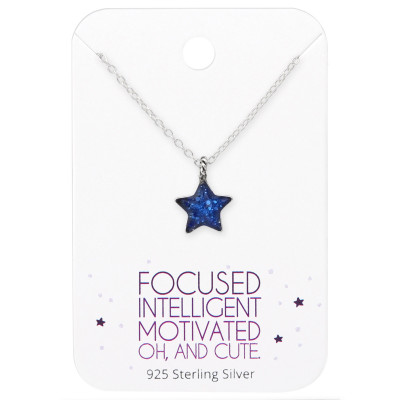 Silver Star Necklace with Epoxy on Cute Card