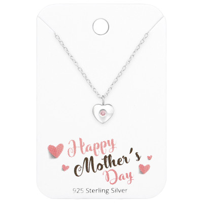 Silver Heart Necklace with Cubic Zirconia on Happy Mother's Day Card