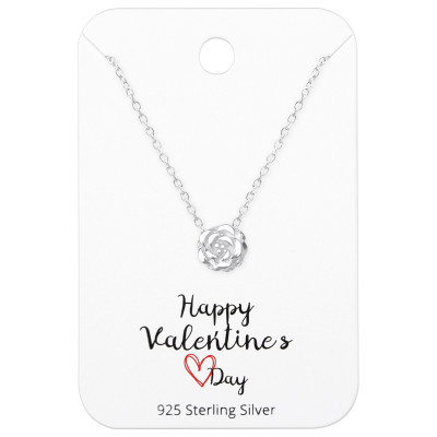 Silver Rose Necklaces on Happy Valentines Day Card