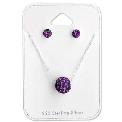 Round Sterling Silver Set and Jewelry on Card with Crystal