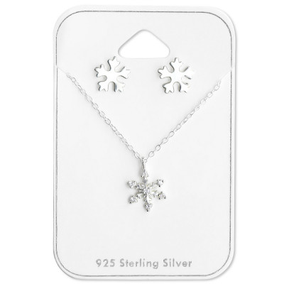 Silver Snowflake Set with Cubic Zirconia on Card