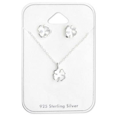 Silver Lucky Clover Set on Card