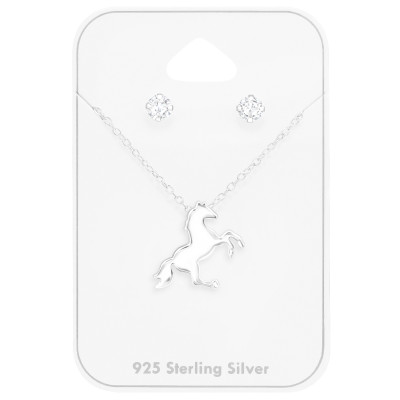 Horse Sterling Silver Set on Card with Cubic Zirconia Ear Studs