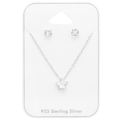 Silver Star Set on Card with Cubic Zirconia