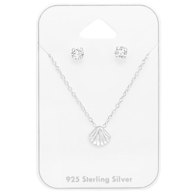 Silver Shell Set on Card with Cubic Zirconia