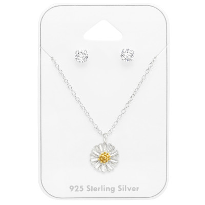 Silver Flower Set on Card with Cubic Zirconia