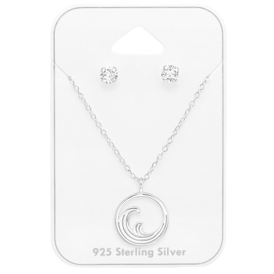 Silver Wave Set on Card with Cubic Zirconia