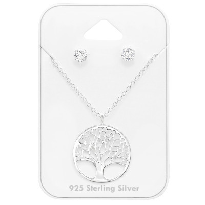 Silver Tree Of Life Set on Card with Cubic Zirconia