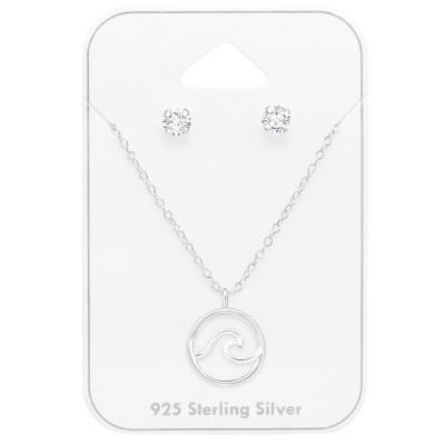 Silver Wave Set on Card with Cubic Zirconia