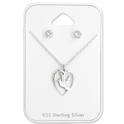 Bird Sterling Silver Set and Jewelry on Card with Cubic Zirconia