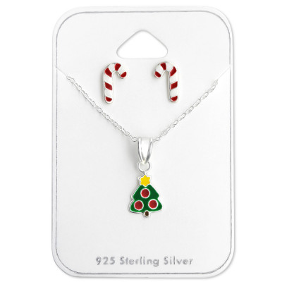 Christmas Sterling Silver Set and Jewelry on Card with Epoxy