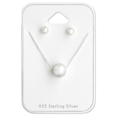 Silver Round Set with Synthetic Pearl on Card