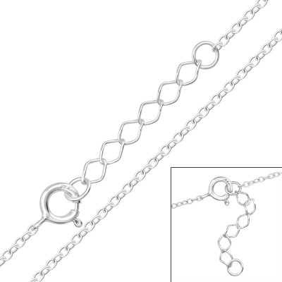 44cm Silver Cable Chain with 2cm Extension Included