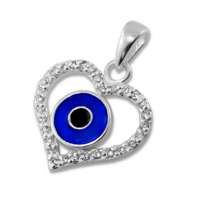 Heart Evil Eye Sterling Silver Pendant with Cubic Zirconia