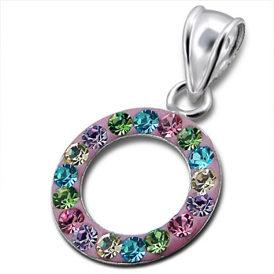 Circle Sterling Silver Pendant with Crystal