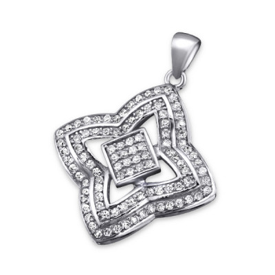 Flower Sterling Silver Pendant with Cubic Zirconia