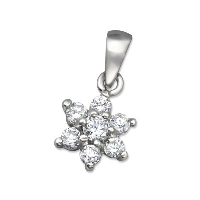 Flower Sterling Silver Pendant with Cubic Zirconia