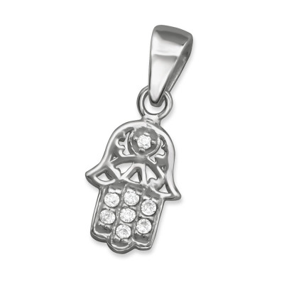 Hamsa Sterling Silver Pendant with Cubic Zirconia