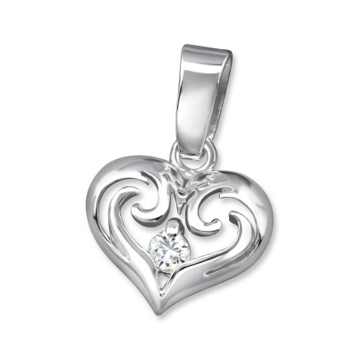 Heart Sterling Silver Pendant with Cubic Zirconia