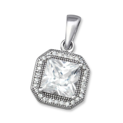 Square Stone Sterling Silver Pendant with Cubic Zirconia