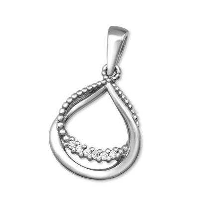 Teardrop Sterling Silver Pendant with Cubic Zirconia