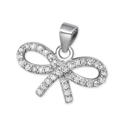 Bow Sterling Silver Pendant with Cubic Zirconia