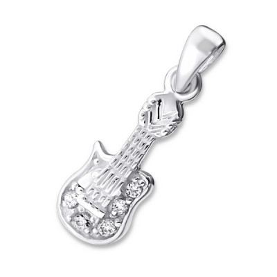 Guitar Sterling Silver Pendant with Cubic Zirconia