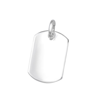 Square Unplated Sterling Silver Engravable Pendant