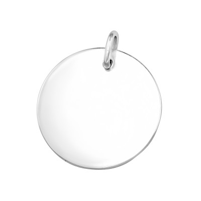 Circle Unplated Sterling Silver Engravable Pendant