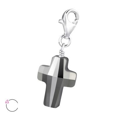 Silver Cross Charm with Genuine European Crystal