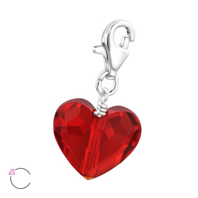 Silver Heart Charm with Genuine European Crystal