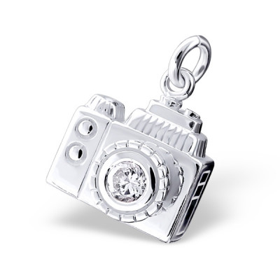 Silver Photo Camera Pendant with Cubic Zirconia