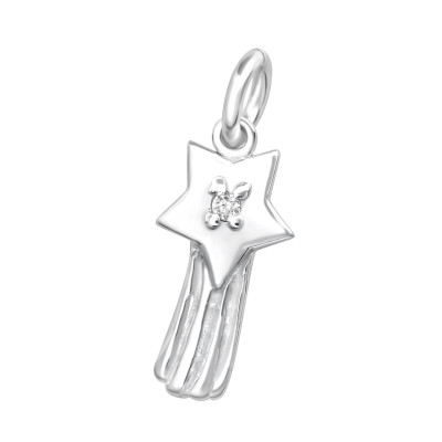 Silver Star Charm with Split ring and Cubic Zirconia