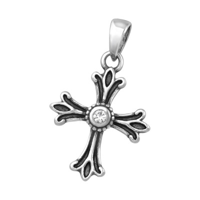 Silver Cross Pendant with Cubic Zirconia