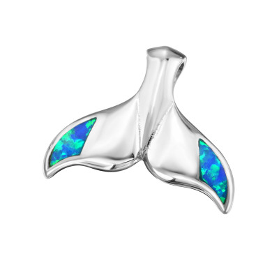 Silver Whale's Tail Pendant with Synthetic Opal