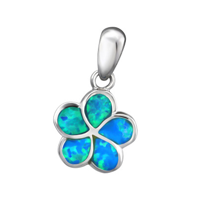 Silver Flower Pendant with Synthetic Opal