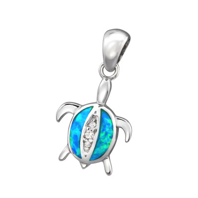 Silver Turtle Pendant with Cubic Zirconia and Synthetic Opal