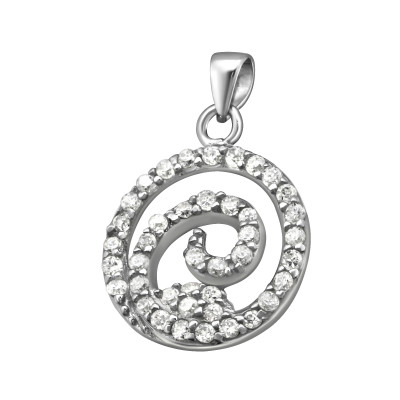 Silver Spiral Pendant with Cubic Zirconia