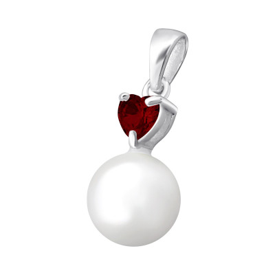 Silver Heart Pendant with Cubic Zirconia and Glass Pearl