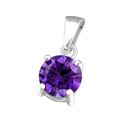 Silver 6mm Round Birthstone Pendant with Cubic Zirconia