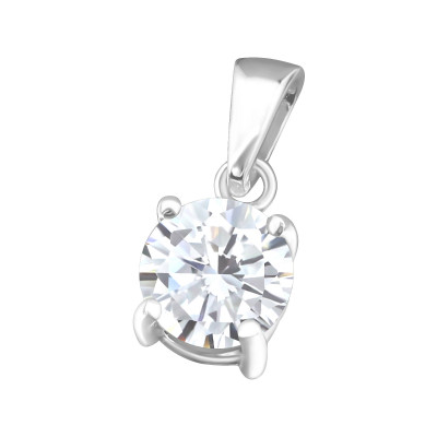 Silver 6mm Round Birthstone Pendant with Cubic Zirconia