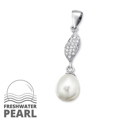 Teardrop Sterling Silver Pendant with Cubic Zirconia and Pearl