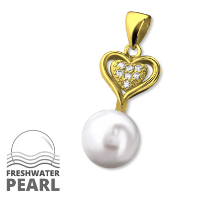 Heart Sterling Silver Pendant with Cubic Zirconia and Pearl