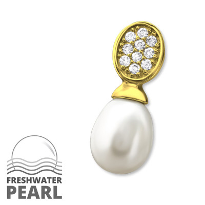 Oval Sterling Silver Pendant with Cubic Zirconia and Pearl