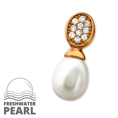 Oval Sterling Silver Pendant with Cubic Zirconia and Pearl